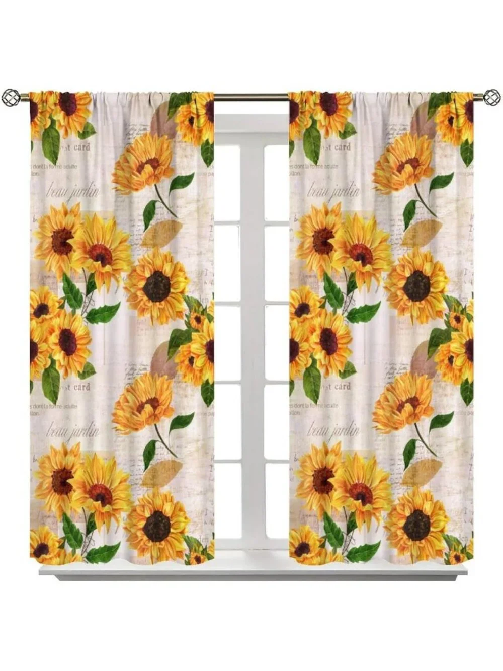 Rustic Vintage Sunflower Curtains | Farmhouse Yellow Floral Window Treatments